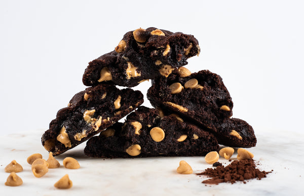 stack of chocolate peanut butter cookies